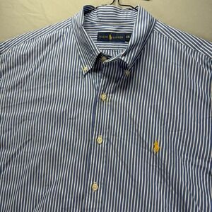 Ralph Lauren Button Down Shirt Mens 2XL Blue White Striped Hickory Railroad Pony